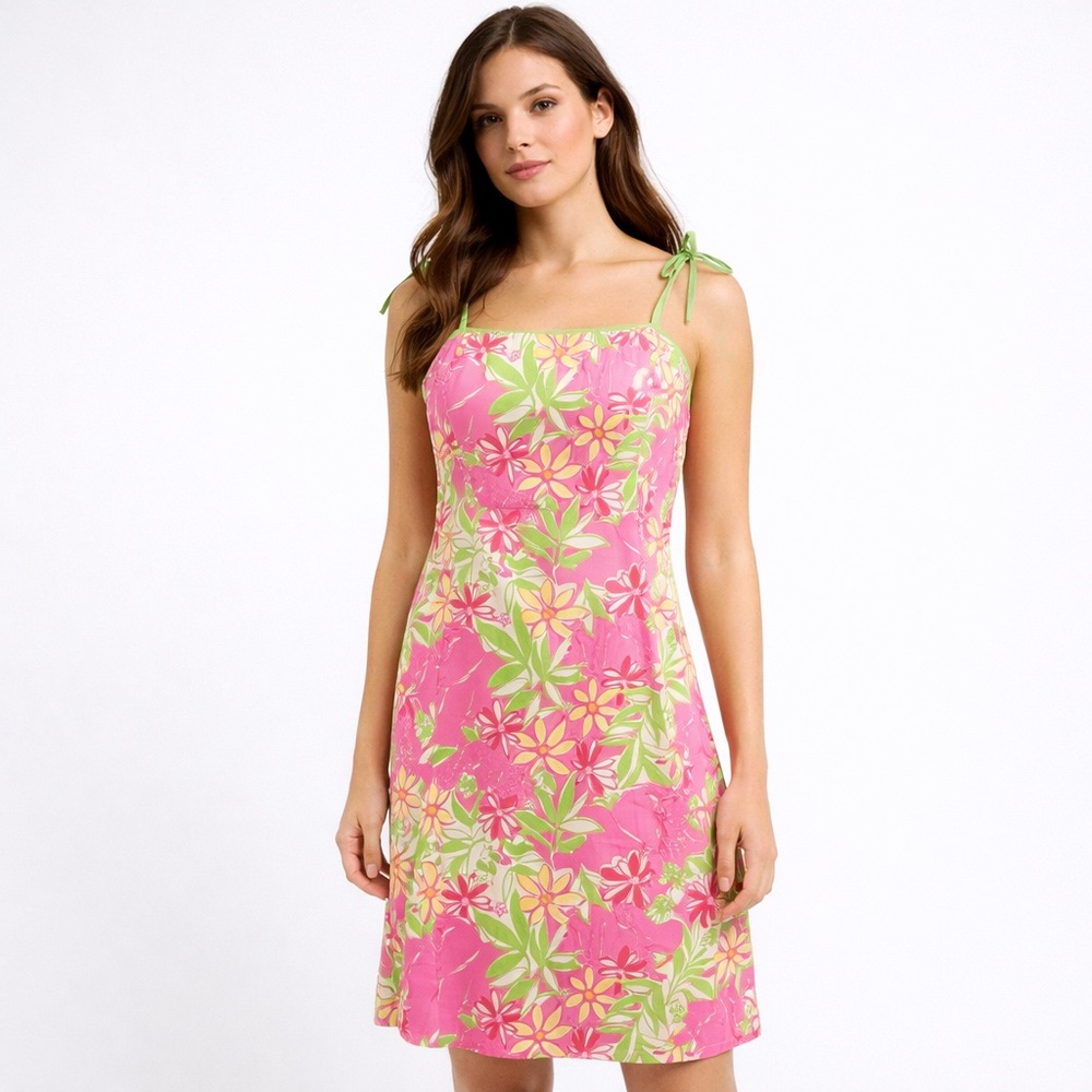 Lilly Pulitzer Pink & Kelly Green Tropical Elephant Sundress Sz- 10